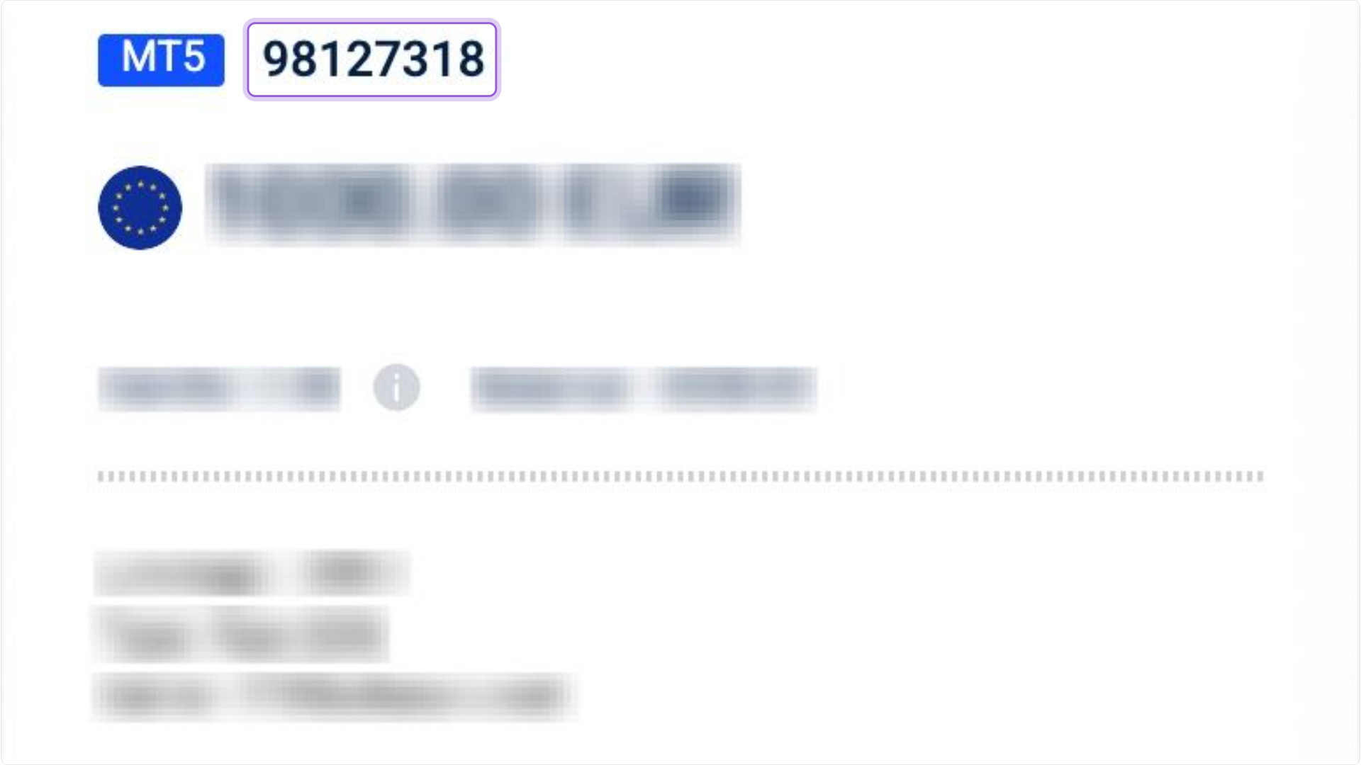 Account number location on VT Markets dashboard