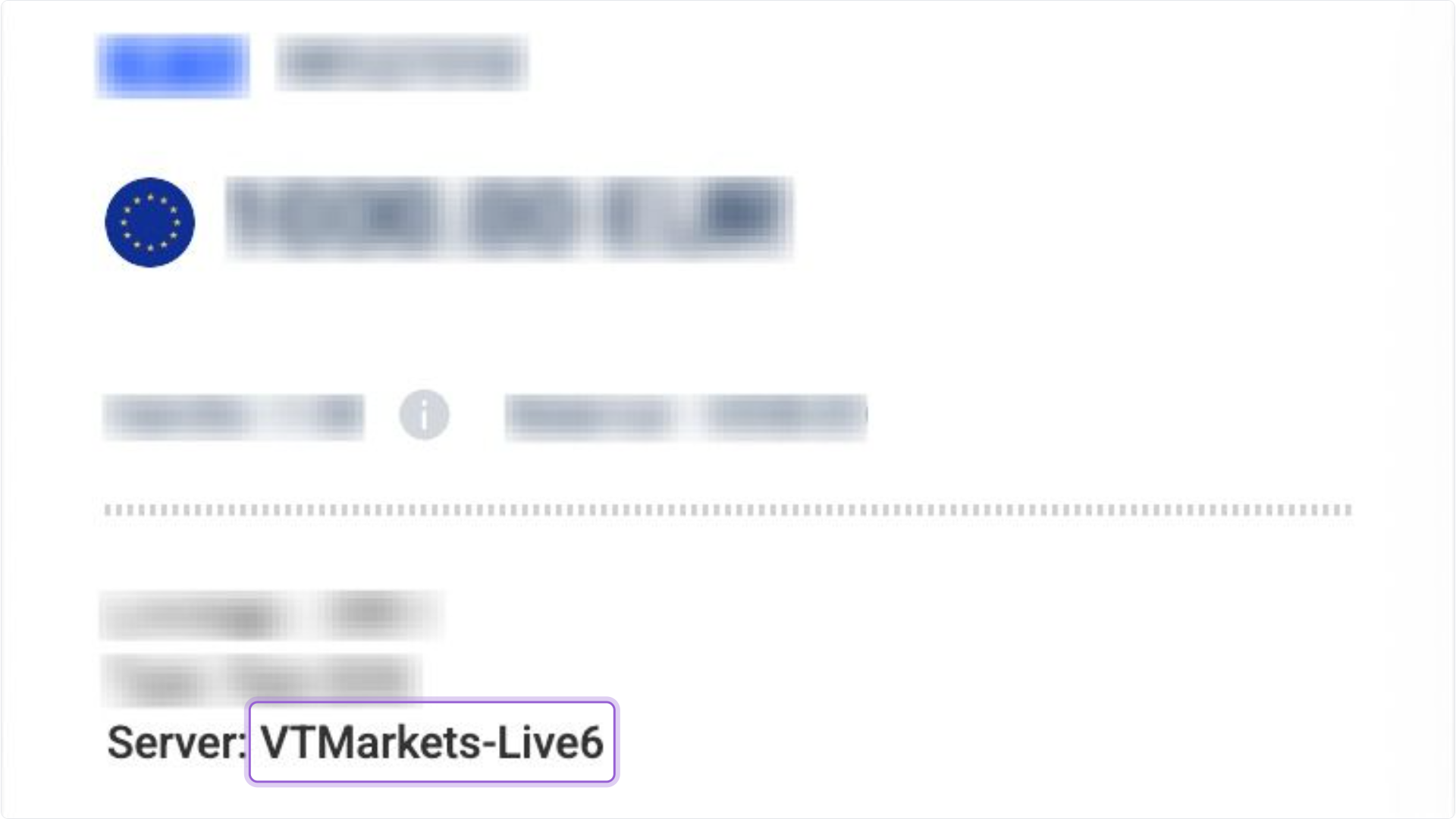 Server name location on VT Markets dashboard